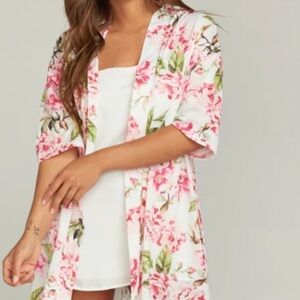 Anthropologie Pink and Green Floral Robe